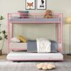 Over Twin Bunk Bed Frame with Trundle,Metal Bunkbed with Sturdy Guard Rail and 2 sideLadders for Kids/Adults,Can be Divided Into Two Beds