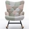 Modern Patchwork Accent Chair with Solid Wood Armrest and Feet, Kids Rocking Chair Nursery,Comfy Wingback Baby Rocker Glider Chair for Nursery