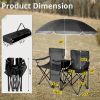 Portable Folding Picnic Double Chair with Umbrella, Table & Cooler – Beach Camping Chair, Red/Gray Palm Tree Design