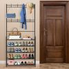 Entryway Coat Hat Rack Garment Shoe Storage Shelf Freestanding Hall Tree Clothing Hanger Stand Clothes Shoe Organizer Combo