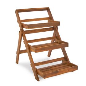 78x55x76.5cm Three-layer Acacia Wood Planting Flower Stand (Option: Plant a trellis)