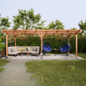 12 X 16 Outdoor Gazebo Wooden Grape Pergola For Climbing Plant Support, Garden, Terrace, Backyard, Deck, Brown (Color: Brown)